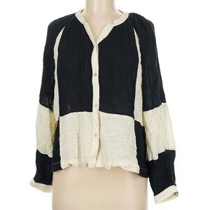 MOTHER Black and White Colorblock Button-Up Blouse